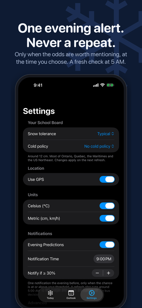 One evening alert, never a repeat: the notification settings